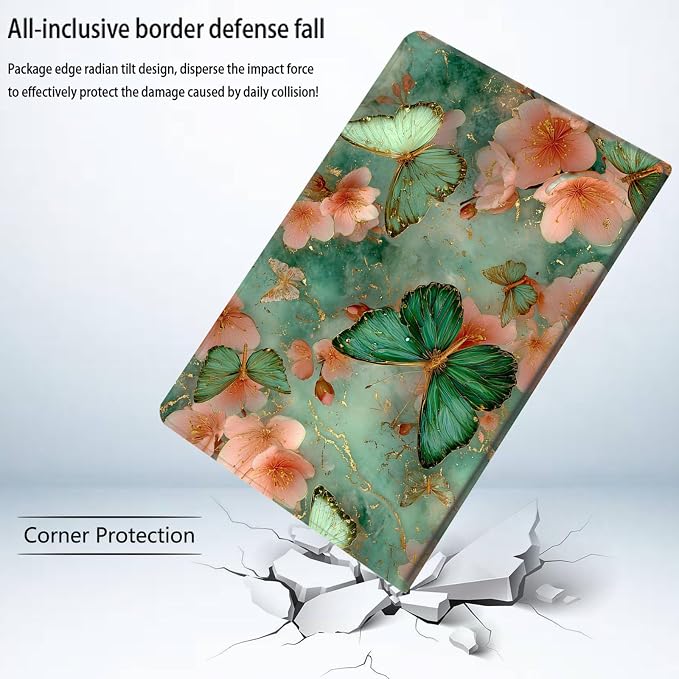 Bxgolkgd Tablet Case for Samsung Galaxy Tab A7 10.4 Inch (2020/2022),Shockproof Stand Cover with Heat Dissipation,Auto Wake/Sleep Function,Pink Flower Green Butterfly