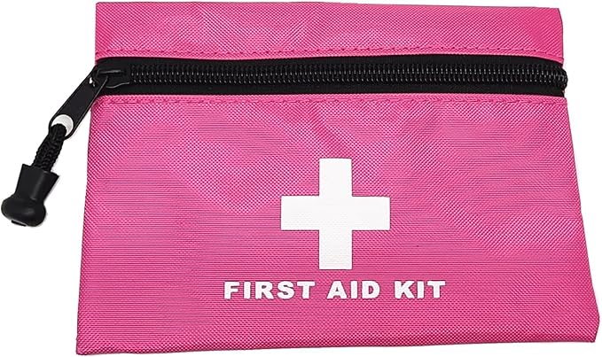 Red Emergency First Aid Bag - Small Empty Travel Rescue Pouch for First Responder Storage - Medicine Pocket for Car, Home, Office, Kitchen, Nurse, Sport, Outdoors (Pink 16x11cm)