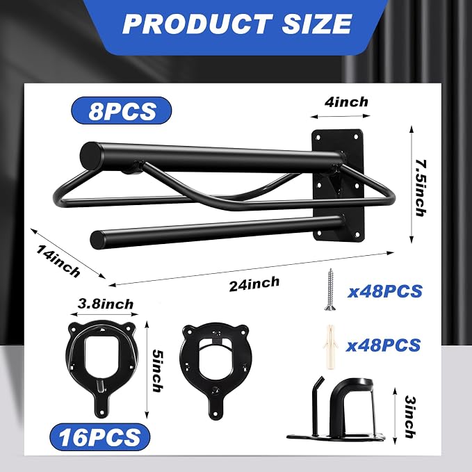Paterr 24 Pack Saddle Rack Wall Mount with Pad Bar Horse Bridle Rack Metal Bracket Bridle Hooks Detachable Portable Saddle Stand Tack Storage for Western Horse Trailer Supplies Accessories