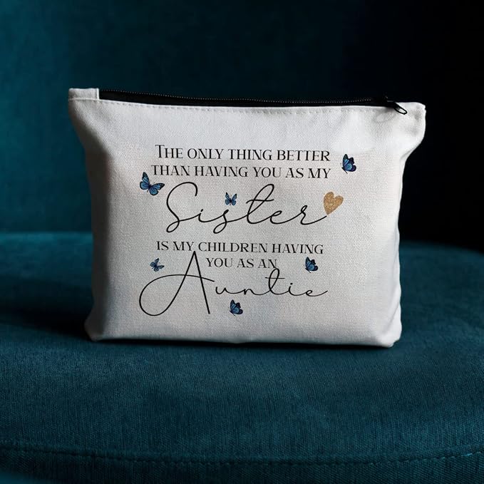 JIUWEIHU New Aunt Gifts Makeup Bag, Baby Shower Gifts Cosmetic Bag for Aunt | Travel Toiletry Bags Zipper Makeup Pouch, Thanksgiving Christmas Birthday Gift for Women Besties Sister Friends Baby Reveal