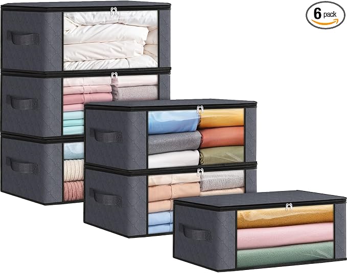 35L Closet Organizers, Foldable Under Bed Storage Containers | Storage Bags with Zippers,Window and Handles for Organizing Bedroom, Closet, Clothing,Organization with Handle