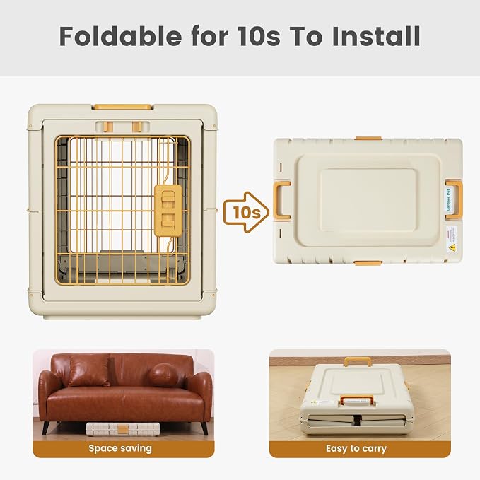 Collapsible Dog Crate for Large/Medium Dogs - 36" L Foldable Dog Cage No-Tool Assembly, Travel Dog Crate with 2 Wheels - Easy to Carry, Space-Saving, Indoor Outdoor Use, Cream, 36.4”L*22.84”W*25.8”H