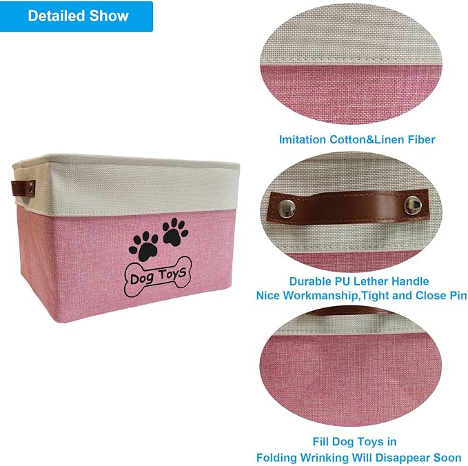 Dog Toy Basket Collapsible Dog Toy Box Foldable Dog Toy Bin for Dog Chew Toys