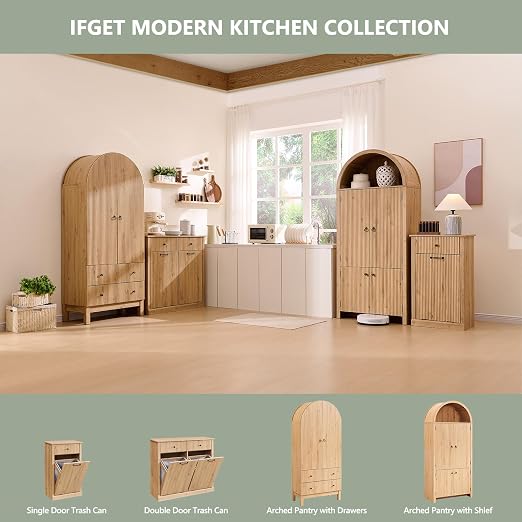 IFGET Double Tilt-Out Trash Cabinet, Laundry Hamper Cabinet, Natural Oak