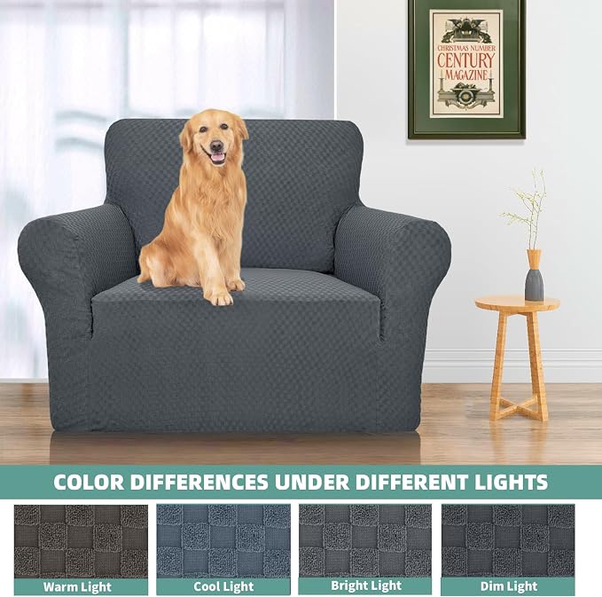 YEMYHOM Couch Cover Latest Jacquard Design High Stretch Sofa Chair Covers for Living Room, Pet Dog Cat Proof Armchair Slipcover Non Slip Magic Elastic Furniture Protector (Small, Dark Gray)