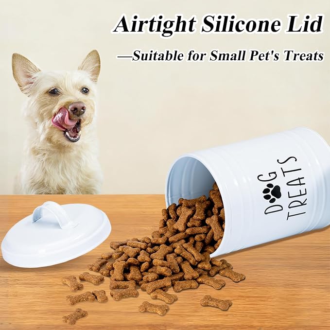 Dog Treat Container Airtight, 9.1''Hx5.5''W, 10 Cup Capacity (White) | Airtight Lid Keep Food Fresh,Large Capacity Dog Treat Jar Suitable All Popular Treats,Dent-Resistant Durable Metal Cookie Jar