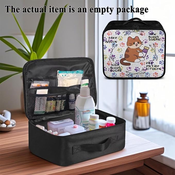 CugasmaruEmpty First Aid Bag Cartoon Cat Medical Bag Empty Large Capacity for Home Office and Travel Use Lightweight Washable Soft Fabric Organizational Pouch for Emergencies