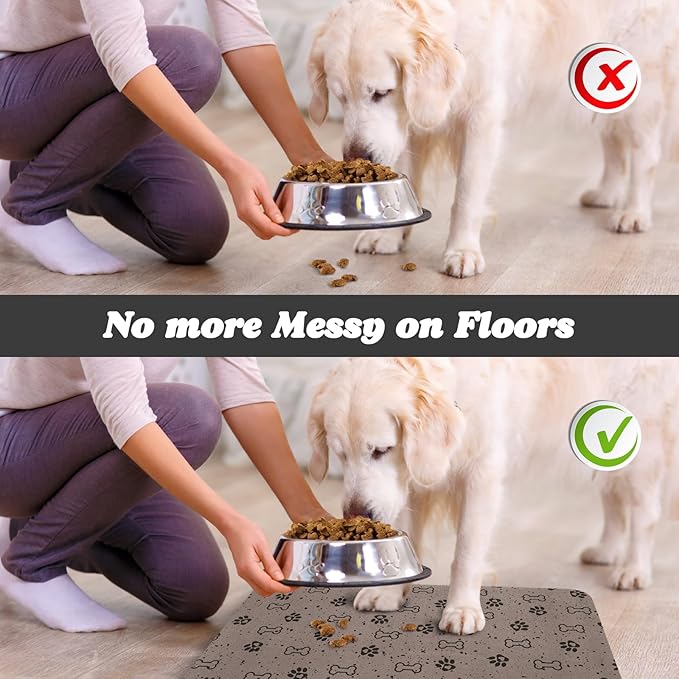 Dog Food Mats,Cat Absorbent Water Bowl Feeding Mats Pet Placemats for Food and Water Spot 16 * 24 inch