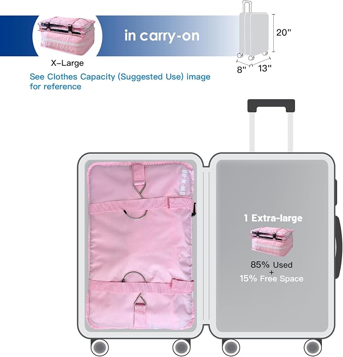 Stow-N-Go Hanging Travel Shelves, Packing Organizer for Luggage. Carry on Closet for Suitcase. Expandable Packing Cube. Travel Essentials. (Pink - XL, XL = (L) 17.7" x (W) 11.8")