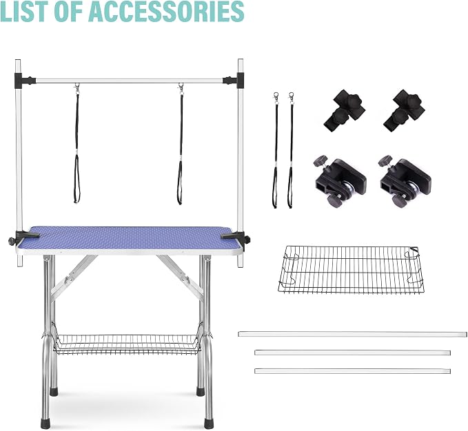 Professional 36" Adjustable Pet Grooming Table Heavy Duty with Arm & Nosse & Mesh Tray for Large Dog Cat Shower Table Bath Station, Maximum Capacity Up to 330 LBS (36 inch)