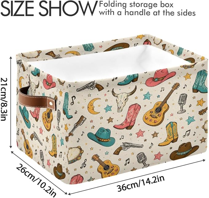 Kigai Storage Basket, Fabric Collapsible Closet Organizer Bin | Western Print Waterproof Foldable Canvas Basket with Handles for Shelves, Nursery, Closet, Bedroom & Bathroom