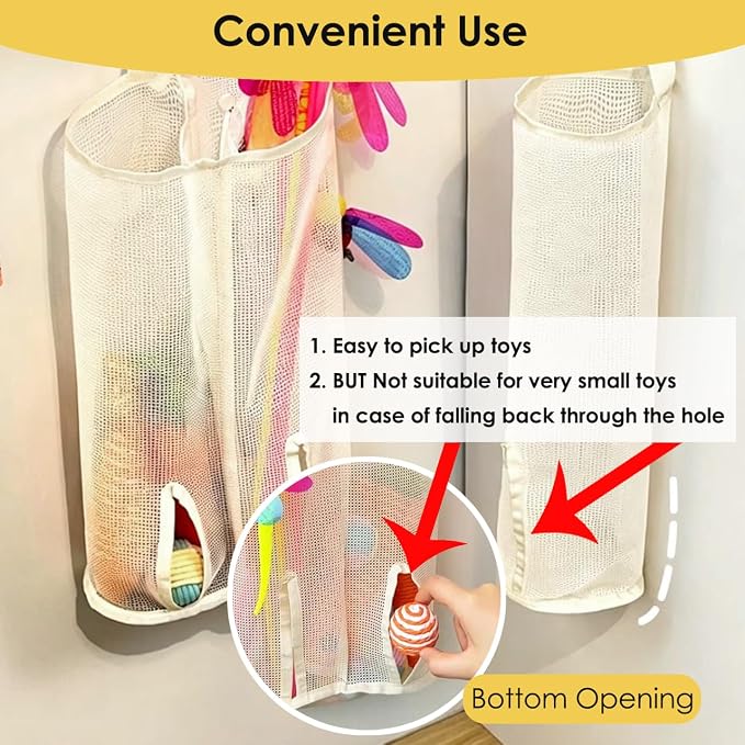 15.16" Cat Wand Toy Holder Organizer Storage Bag - Special Bottom Opening Design, Pet Kitten Stick Doy Toy Mesh Pockets for Cat Feather Teaser Toys Wall Hanging Basket Box Bin (Beige, Double)