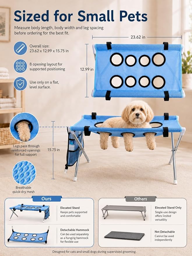 2-in-1 Foldable Pet Grooming Bed Dog Washing Grooming Table for Bathing | Portable Dog Wash Hammock Sling with Stand 44lbs Capacity Multifunctional Holder for Daily Bathing Nail Trimming Travel
