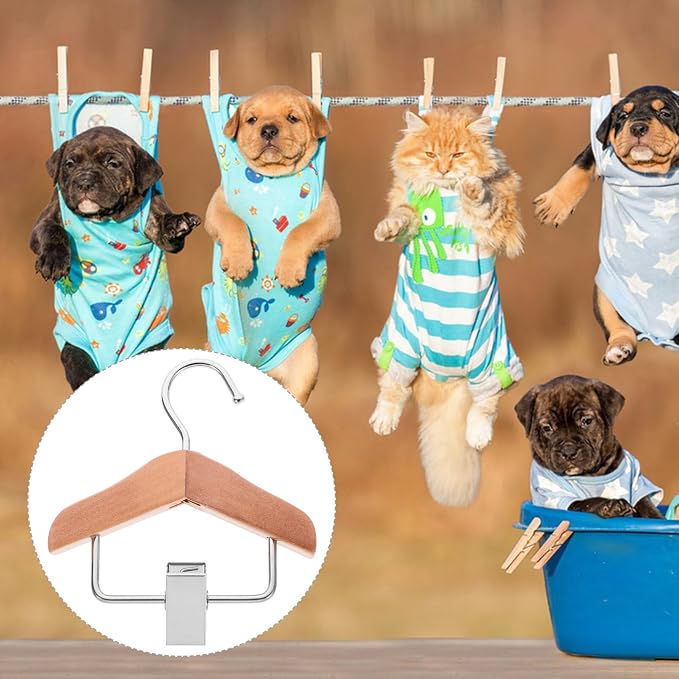 Cabilock Pet Outfit Hangers Small Hangers Wooden Dog Clothing Rack Pet Apparel Organizer