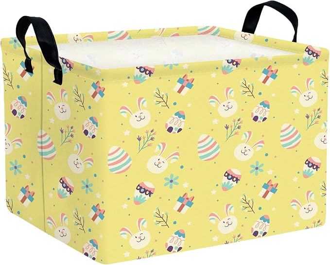 Large Rectangular Easter Baskets Empty Waterproof Boy Toy Box Foldable Kid's Gifts Storage Bin Spring Room Decor(Gift Box Rabbit Egg)