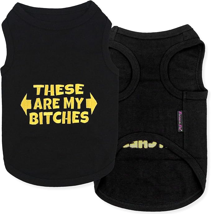 Parisian Pet Dog Shirt – 100% Cotton My Bitches Shirts for Small Dogs – Black Sleeveless Puppy Clothes – Lightweight and Breathable Boy Dog Clothes – Summer Pet Apparel - Stretchable Tshirts for Dogs