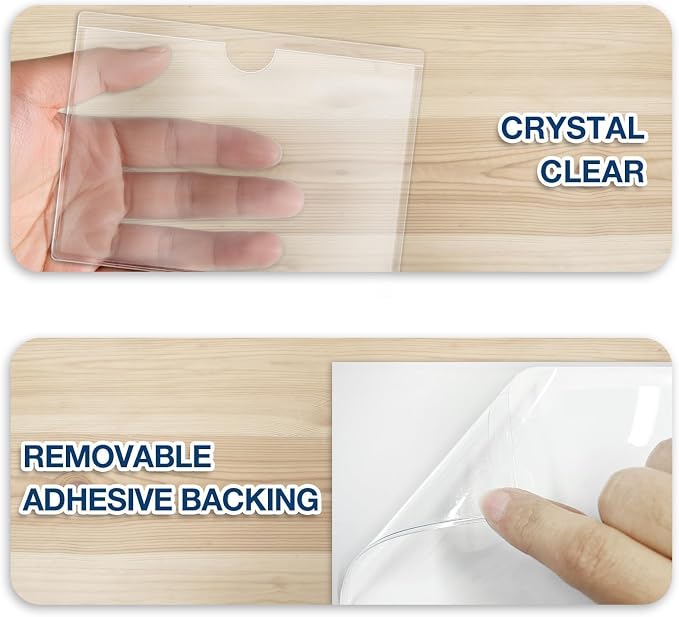 H4D 24 Pack labels for Storage Bins, 3" x 5" Plastic Clear Adhesive Pockets | Top-Open Index Card Holder, Waterproof & Removable Labels for Storage Bins, Totes, Containers, Shelves & Library Organization