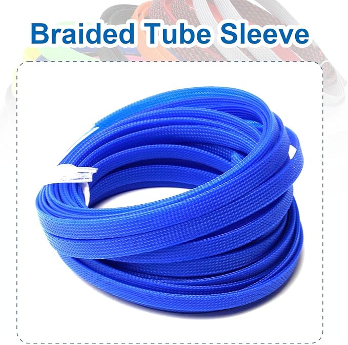 Heyiarbeit 10m/32.8ft PET Expandable Braid Cable Sleeving Flexible Wire Mesh Sleeve Blue 6mm
