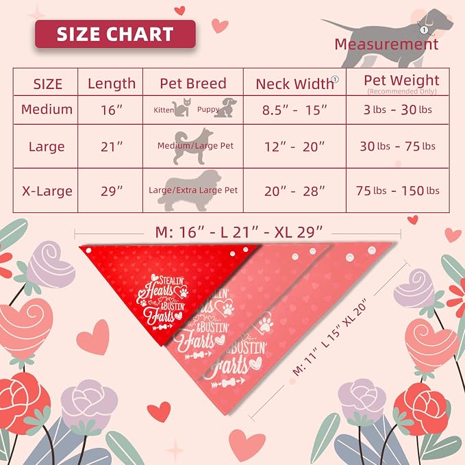 2-in-1 Holiday Dog Bandanas for Valentine's Day - Cute Lettering & Heart Pattern Costume Pet Scarf, 1pack Reversible Snap Button Bandana for Large & Extra Large Breed (75lbs+)