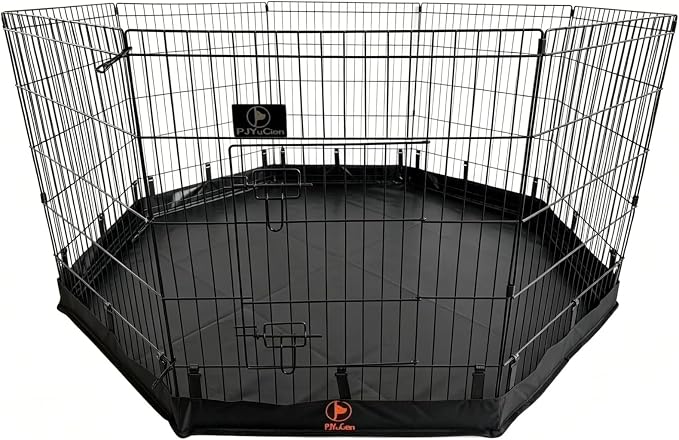 PJYuCien Puppy Playpen with Bottom Pad and Door, 8 Panels 30" H, Black | 24"W, Dual-function Pad, For Small Pets, Foldable Octagonal Pen, Versatile, Indoor & Outdoor, Backyard, Protects Floors