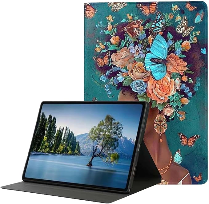 for Samsung Galaxy Tab A 10.1 Tablet Case 2019 Model T510 T515 T517,Premium Leather Folio Stand Auto Wake/Sleep,Multiple Viewing Stand,Butterfly Flowers Sexy Black Girl