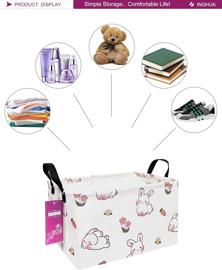 Rectangular Rabbit Storage Basket Gift Bag | Gifts Bag for Toys,Books,Clothes,Gifts,Pets-Perfect for Home,Office,Nursery,Dorm,Shelf