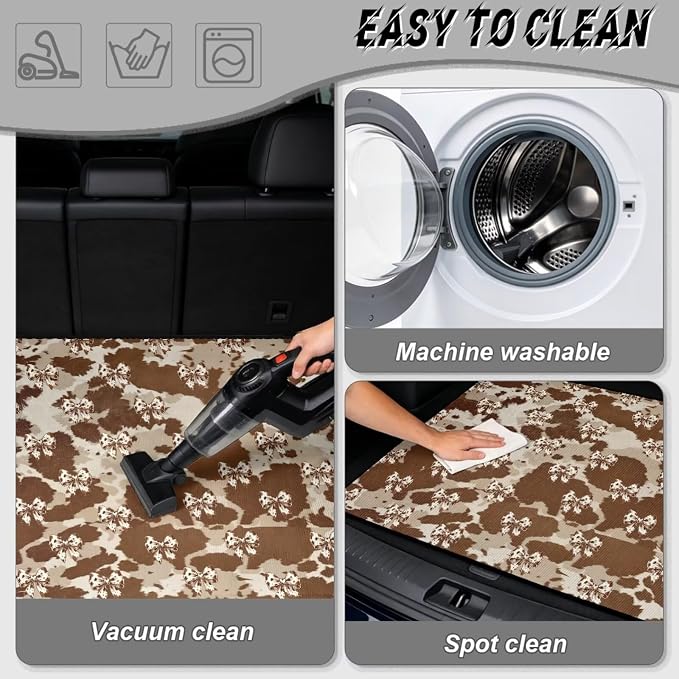 Howilath Brown Cow Print Bow Car Trunk Mat All Weather Cargo Liner Non-Slip All Weather Rear Trunk Protection Auto Interior Accessory