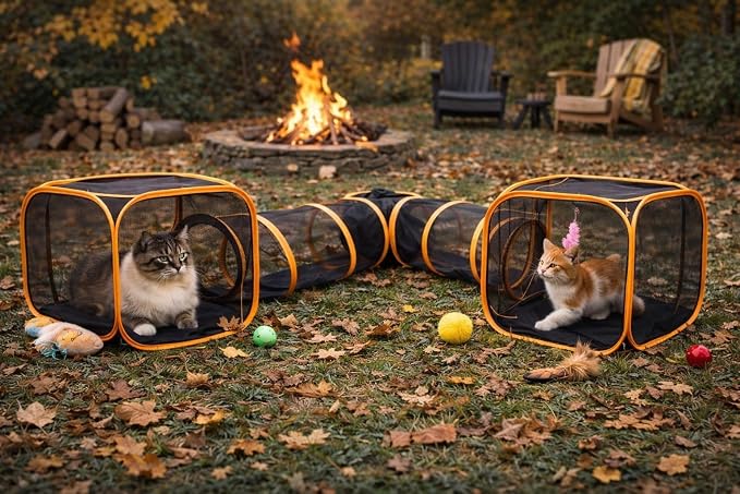Outdoor Cat Tunnel Playset with Pop-Up Cubes & Tent – Portable Mesh Cat Playpen for Yard, Secure Enclosed Tunnel System for Cats, Kittens, Rabbits & Small Pets
