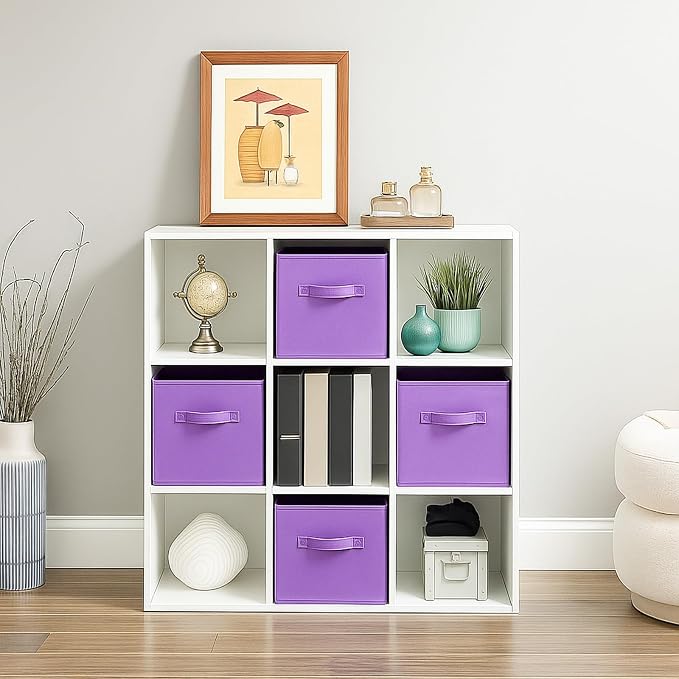 PowerKing Collapsible Storage Cubes, Farbic Storage Bins, Violet, 2 Pack | Sturdy, Lightweight, Easy Pull Handle, Closet & Shelf Organizer, Clothes and Toys Storage, 10.5'' x 11'' x 10.5''