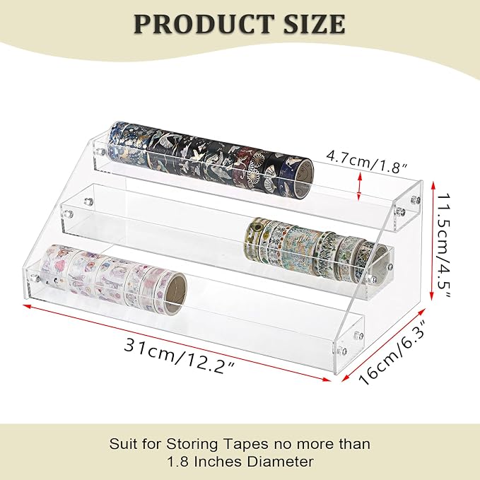 BTSKY 3 Tier Washi Tape Organizer - Clear Plastic Washi Tape Storage Rack, Assembly Washi Tape Storage Holder Washi Tape Dispenser Desk Accessories Display Caddy for Scrapbooking Art Craft Supplies
