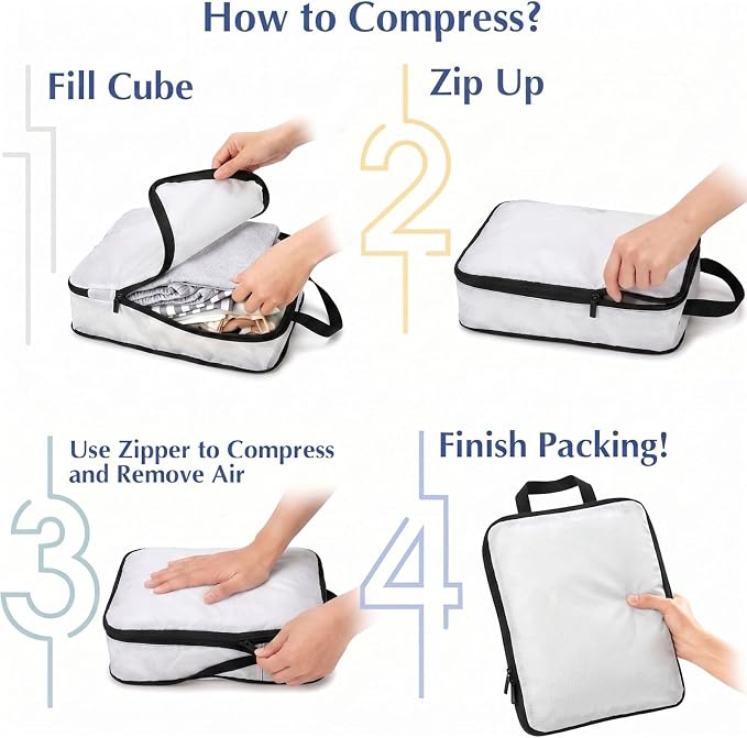 Boston Terrier Compression Packing Cubes Set Of 4, Lightweight Expandable Travel Organizer Bags With Double Zipper For Vacation Business