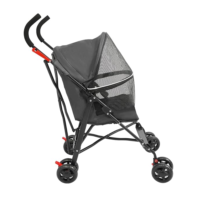 4 Wheels Pet Stroller with Waterproof Cover | Easy-Fold Travel Carrier | Pet Strolling Cart for Small/Medium Dogs and Cat | with Storage Pocket, Cup Holder & Breathable Mesh | for All-Season (Black)
