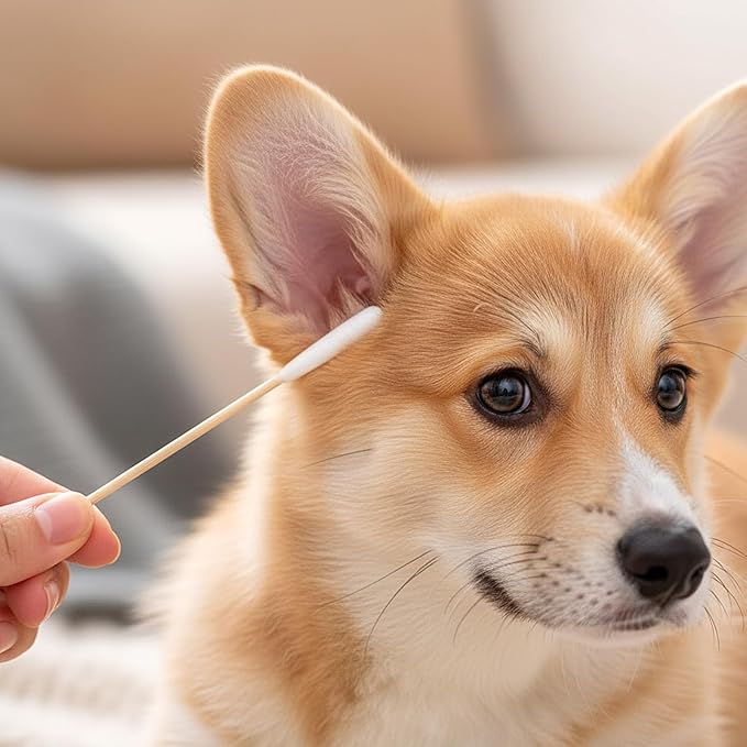 100Pcs Large Cotton Swabs 6 Inch Long Dog Ear Swabs with Bamboo Handle for Dogs Soft Cotton Buds Gentle and Lint-Free Specially Designed for Dogs Pets Ears Cleaning Solution