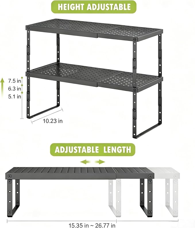 RUILALIFE Expandable Cabinet Organizer Shelf With Adjustable Height, Stackable Kitchen Countertop Organizer Rack, Adjustable Shelf Riser For Kitchen Counter, Pantry, Cupboard, Desk, Tabletop