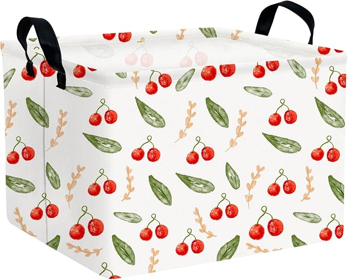 Kid Cute Rectangle Storage Basket Baby Toy Clothes Storage Bin Nursery Playroom Bedroom Decor Basket (Painted Cherry)