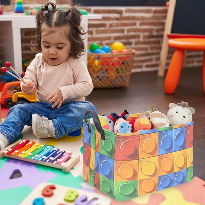FXOLCSHE Building brick Basket,Building block book storage box,Laundry hamper,Waterproof foldable Kid's laundry basket,Shelf box,Baby Room decor(Building block)