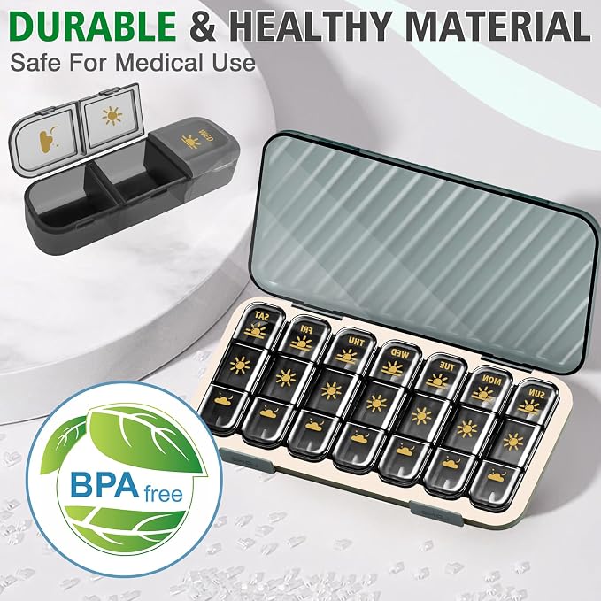 Weekly Pill Organizer 3 Times a Day, GloDeals Large Travel Pill Box 7 Day, Am Pm Three Daily Pill Case with Removable Medicine Container, Pill Holder for Vitamin, Supplement, Fish Oil, Black