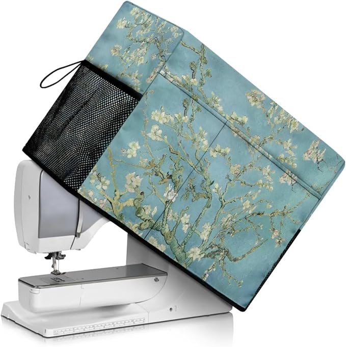 Elegant Apricot Blossom Sewing Machine Cover with Storage Pocket,Enhance Your Sewing Experience with Artistic Flair, Duty, Dust & Pet Hair Protection, Fits Brother, Singer, Janome