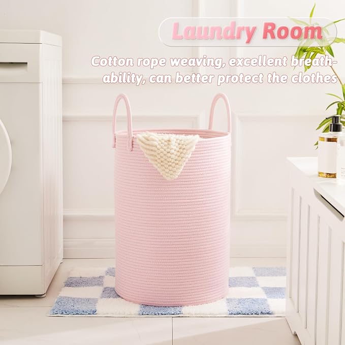 Artfeel Laundry Basket,Woven Cotton Rope Laundry Hamper,60L for Decorative Storage of Dirty Clothes,Toys and Blankets in Bathroom,Baby Room and Living Room