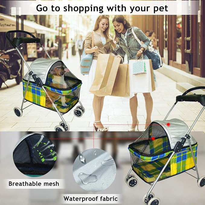 Jogger Pet Stroller for Small & Medium Dogs/Cats 35Lbs Capacity Kitten Doggie Cage Waterproof Foldable Travel Carrier Puppy Strolling Cart Durable Large 4 Wheels Cat Dog Stroller with Cup Holders
