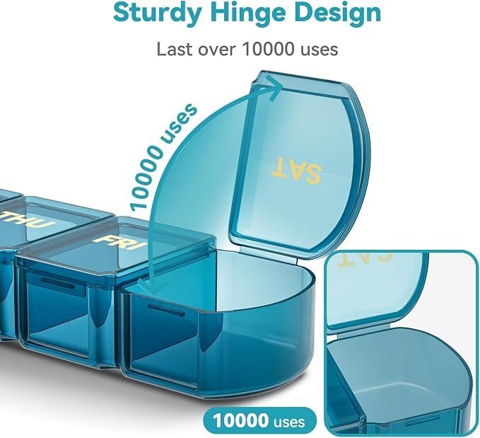 Large Pill Organizer Weekly - 7 Day Compartments with Easy-Open Design | SHIJOINYU XL Pill Box with High-Capacity, Daily Medicine Pill Organizer for Vitamins, Supplements, Fish Oils