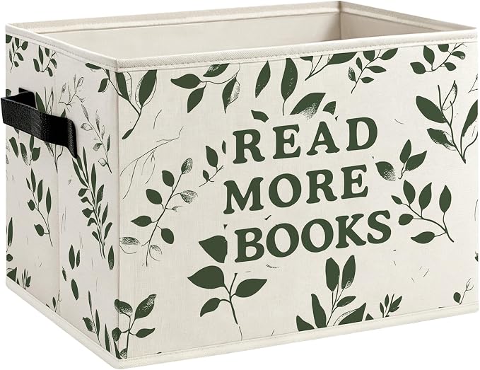 Vintage Botanical Book Foldable Storage Bins Box with Handles, Book Lover Gifts, Read More Books Decorative Storage Boxes Baskets Toybox Organizer for Library Reading Room Kids Room Bedroom