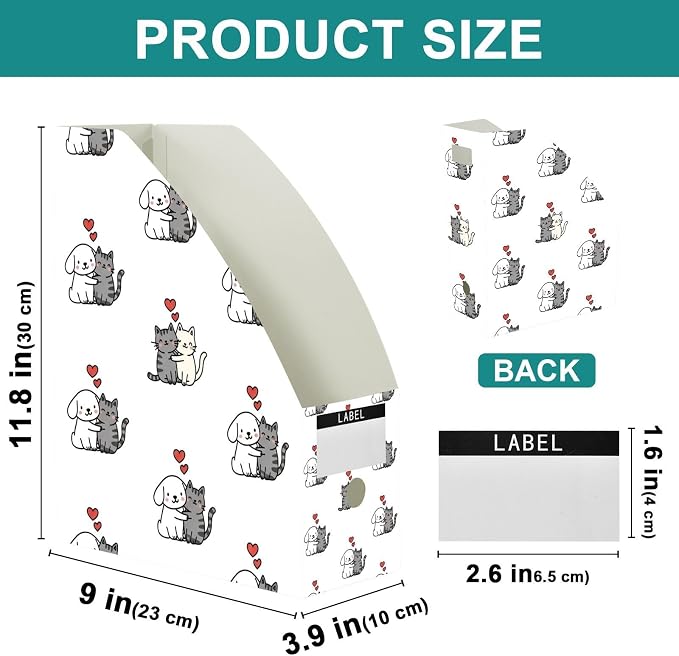 STAYTOP Love Between Pets Pattern Magazine File Holder, 6 Pack Desk Organizer, Sturdy File Holder, Storage Box for Documents, Magazine Holder for Classroom, Home, and Office
