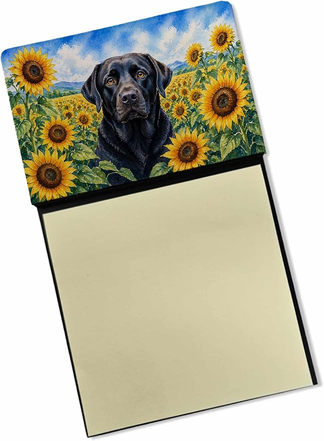 Caroline's Treasures Labrador Retriever in Sunflowers Watercolor Sticky Note Holder Refillable Dispenser Desk Accessory 3x3 Pad Gift