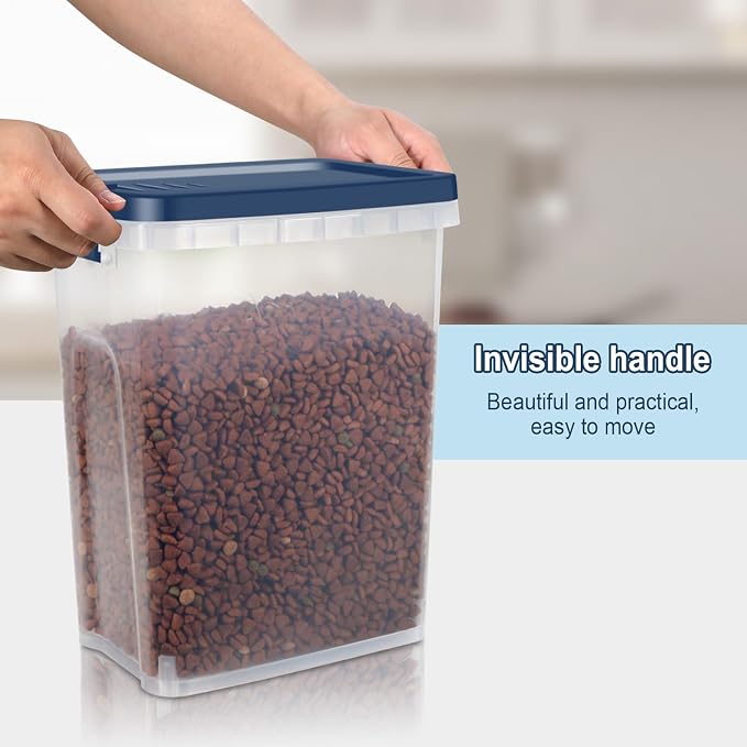 5-7Lbs Dog Cat Storage Container with Airtight Lids, With Locking Lids Plastic Bin PBA-Free for Pet food, Rice, Rice, Oatmeal, Bird Seeds, Flour, Dried Fruits, Easy to Carry and Clean-Cool Blue