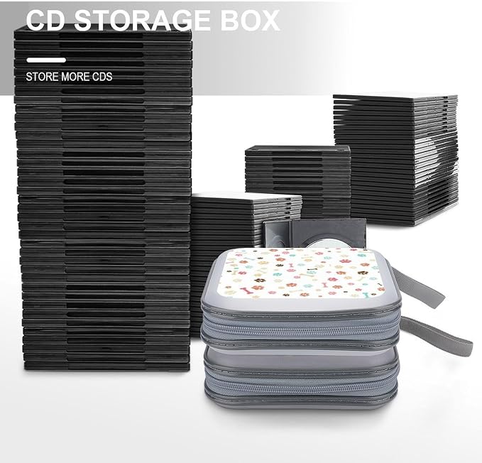 Pets Paw CD DVD Storage Case，Premium Plastic And Non-Woven, Waterproof with Handle, Portable Zippered Organizer
