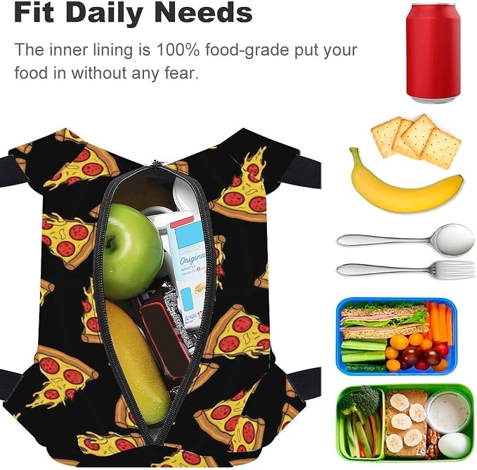 Insulated Lunch Bags for Daily Use, Pizza Print | Reusable Cooler Tote Leak-Proof, Comfy and Non Slip, Handheld Spacious Food Storage Bag, for Easy to Carry