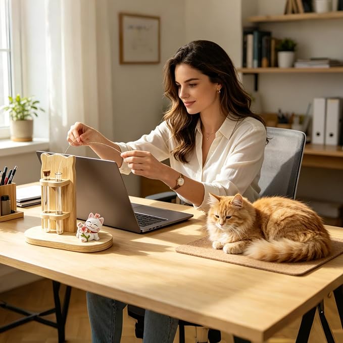 Cat Holder - Decorative Double Tube Storage with Cork Stopper | Miniature Vase Keepsake Container for Pet Hair Collection, Desk Car Garden Office Desktop Decor