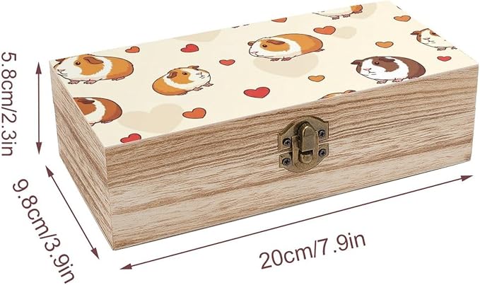 Wooden Storage Boxes Decorative Keepsake Organizer with Lid, Cute Guinea | Pig Pets Memory Box for Picture Letters, Holiday Party Decoration, 9.2x5.5x3.9 Inch