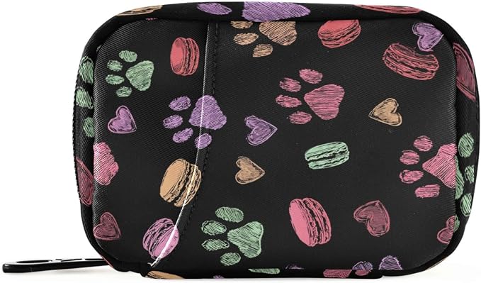 Fustylead Colorful Doodle Cute Paw Print Travel Pill Organizer Case Zipper for Purse with Removable Weekly Pill Box for Medicine, Vitamin, Supplement Medicine Organizer